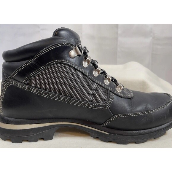 Timberland Mens Field Boot 9 Black Leather Gray Mesh Ankle Waterproof Logo Metal - Picture 7 of 12